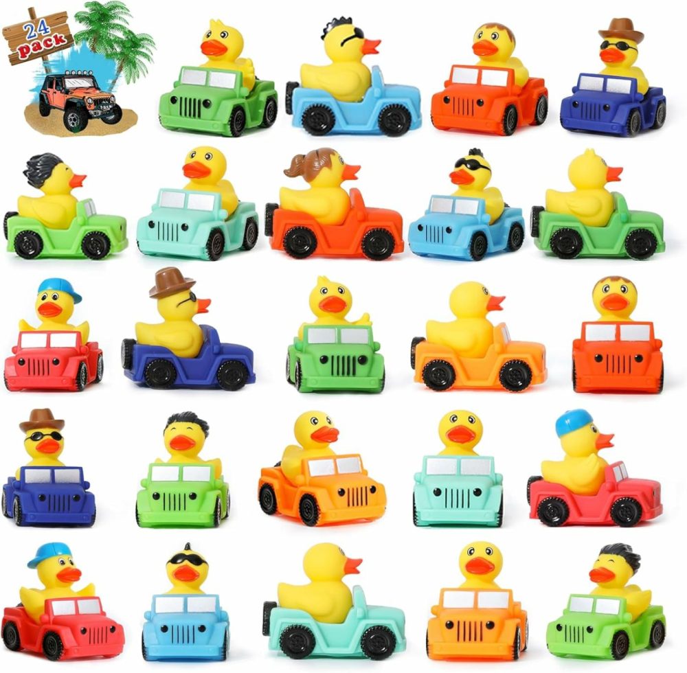 24 Pack Rubber Duck For Jeeps Ducking – 3″ Bulk Floater Duck For Kids – The Shape Of A Vehicle – Baby Bath Toy Assortment – Party Favors  Birthdays  Bath Time  And More (8 Varieties)  |  Bath Toys All Toys Bath Toys