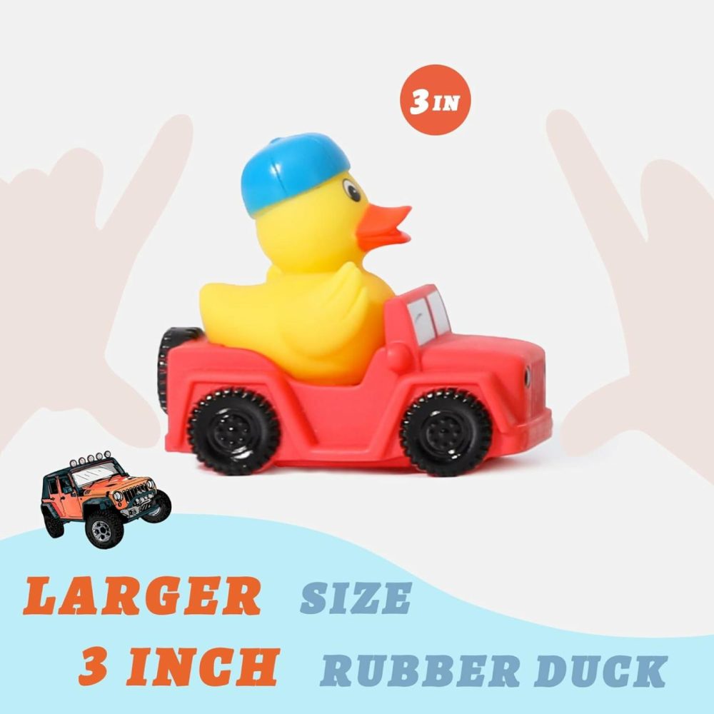 24 Pack Rubber Duck For Jeeps Ducking – 3″ Bulk Floater Duck For Kids – The Shape Of A Vehicle – Baby Bath Toy Assortment – Party Favors  Birthdays  Bath Time  And More (8 Varieties)  |  Bath Toys All Toys Bath Toys