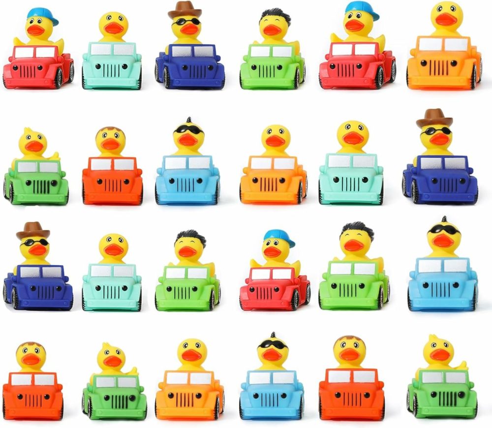 24 Pack Rubber Duck For Jeeps Ducking – 3″ Bulk Floater Duck For Kids – The Shape Of A Vehicle – Baby Bath Toy Assortment – Party Favors  Birthdays  Bath Time  And More (8 Varieties)  |  Bath Toys All Toys Bath Toys