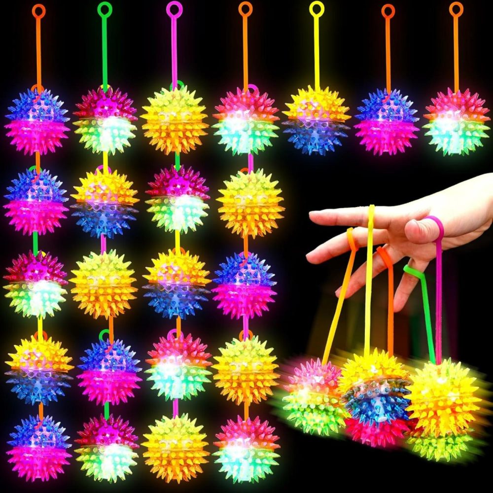 24 Pcs 2.6 Inch Bouncy Light Up Ball Led Flashing Spiky Sensory Stress Balls Fidget Sensory Glow Toys Carnival Prizes Bulk Party Favor Birthday Return Gifts Autistic Pride Day (Massage Ball)  |  Balls All Toys Balls