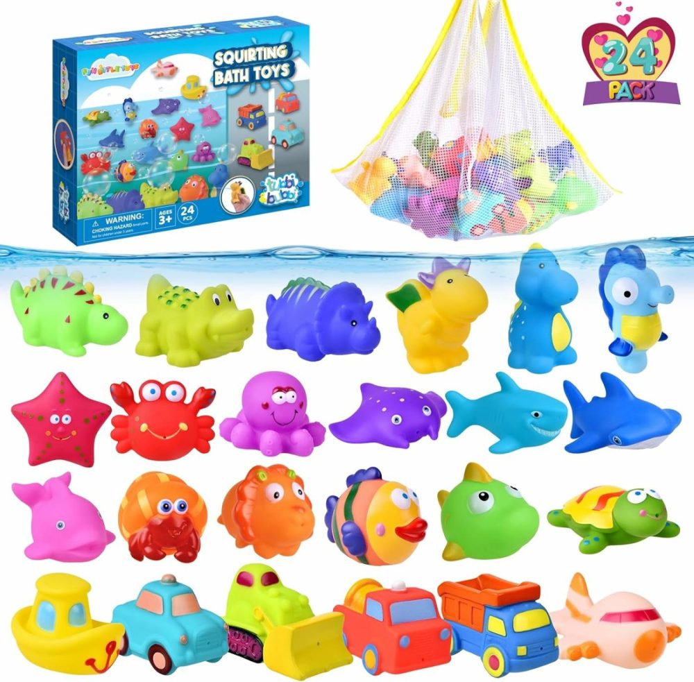 24 Pcs Bath Toys For Toddlers  Sea Animals & Cars Squirter Bath Toys  No Mold Bathtub Toys With Storage Bag   Baby Bath Toys For Pool  Toddler Bath Toys For Kids Party Favors Age1-3  |  Bath Toys All Toys Bath Toys