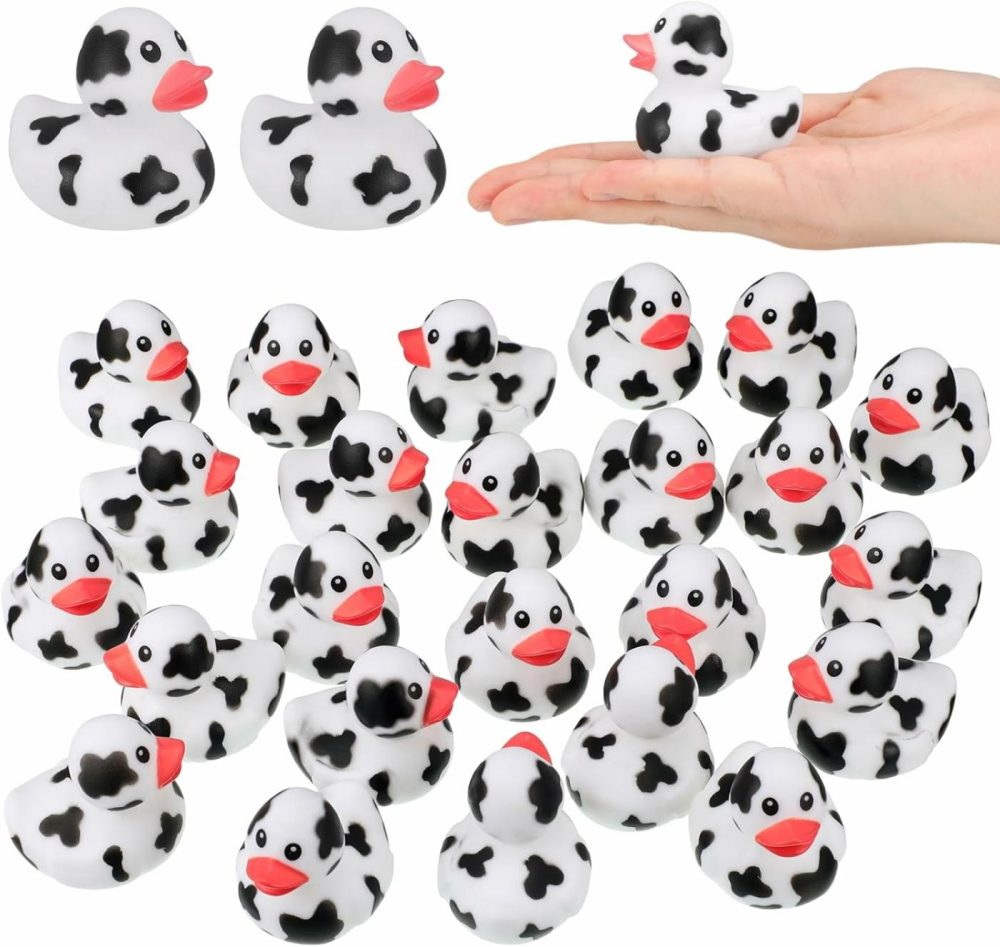 24 Pcs Cow Ducks Mini Cow Rubber Duck Bulk Cowboy Rubber Duck Fun Cow Print Duck Baby Bath Toy Cow Theme Baby Shower Birthday Bathtub Party Favors Swimming Pool Party Decorations(Black)  |  Bath Toys All Toys Bath Toys