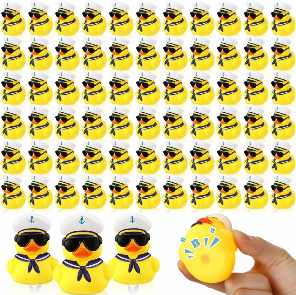 24 Pcs Cruise Duck Bulk With Sunglasses Sets 2 X 1.9 X 2.4 Inch Mini Sailing Rubber Ducks Summer Cruise Ship Toy Squeaky Duck Bath Party Toy Duckies For Birthday Party Favors (Yellow)  |  Bath Toys All Toys Bath Toys