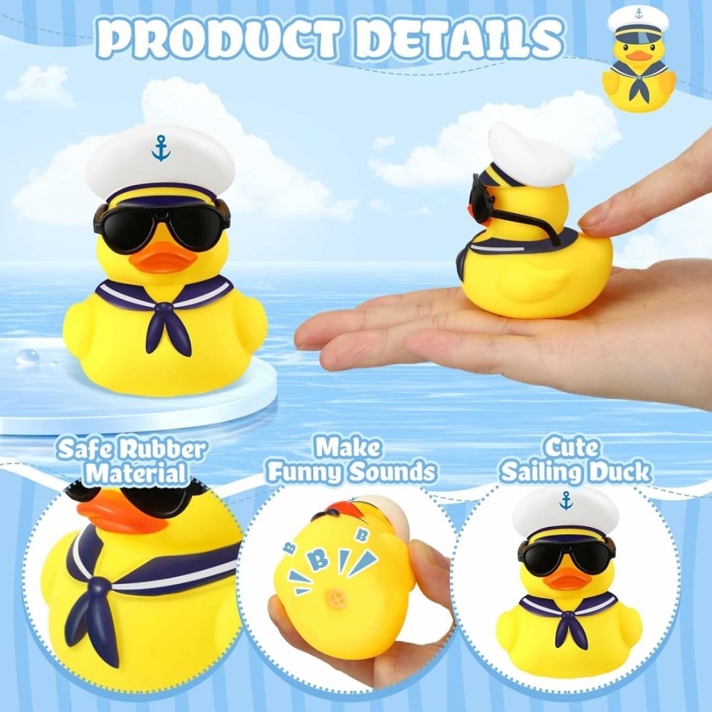 24 Pcs Cruise Duck Bulk With Sunglasses Sets 2 X 1.9 X 2.4 Inch Mini Sailing Rubber Ducks Summer Cruise Ship Toy Squeaky Duck Bath Party Toy Duckies For Birthday Party Favors (Yellow)  |  Bath Toys All Toys Bath Toys