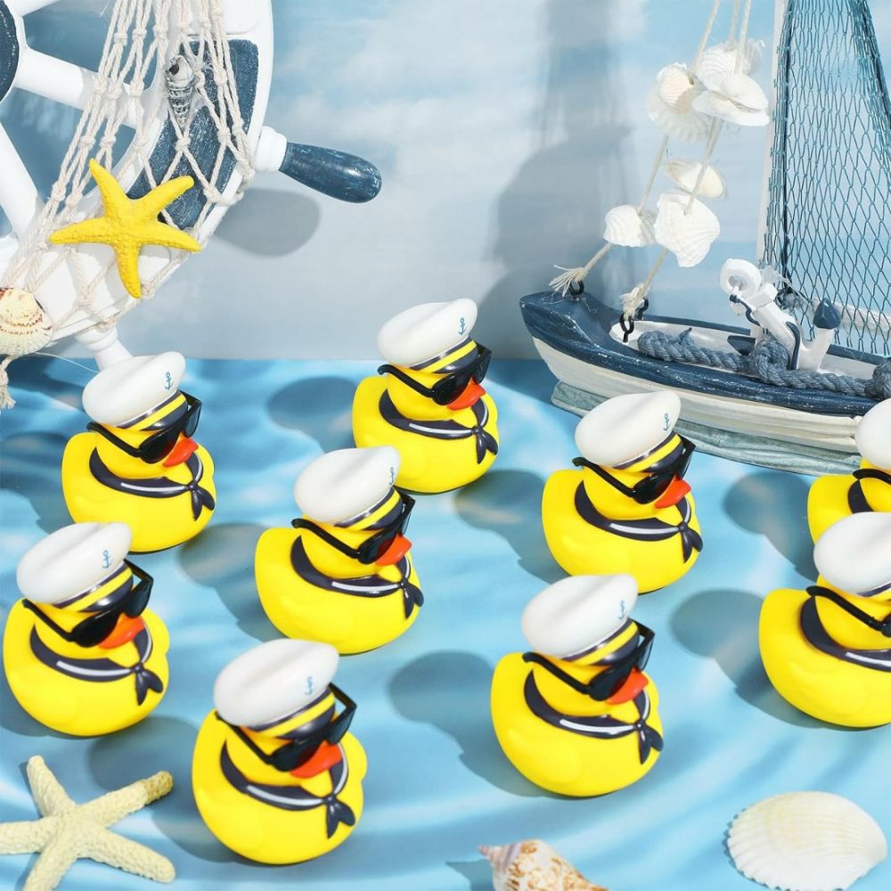 24 Pcs Cruise Duck Bulk With Sunglasses Sets 2 X 1.9 X 2.4 Inch Mini Sailing Rubber Ducks Summer Cruise Ship Toy Squeaky Duck Bath Party Toy Duckies For Birthday Party Favors (Yellow)  |  Bath Toys All Toys Bath Toys