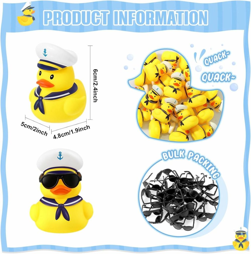 24 Pcs Cruise Duck Bulk With Sunglasses Sets 2 X 1.9 X 2.4 Inch Mini Sailing Rubber Ducks Summer Cruise Ship Toy Squeaky Duck Bath Party Toy Duckies For Birthday Party Favors (Yellow)  |  Bath Toys All Toys Bath Toys