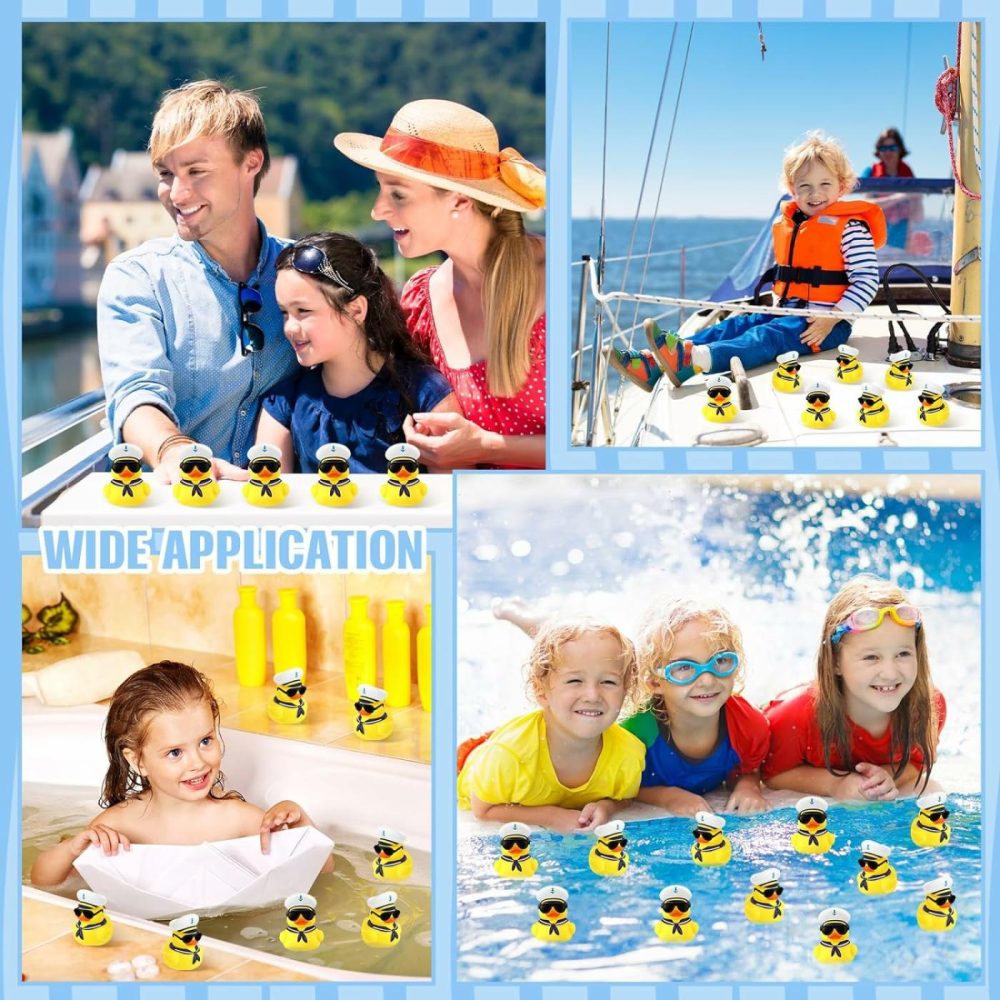 24 Pcs Cruise Duck Bulk With Sunglasses Sets 2 X 1.9 X 2.4 Inch Mini Sailing Rubber Ducks Summer Cruise Ship Toy Squeaky Duck Bath Party Toy Duckies For Birthday Party Favors (Yellow)  |  Bath Toys All Toys Bath Toys