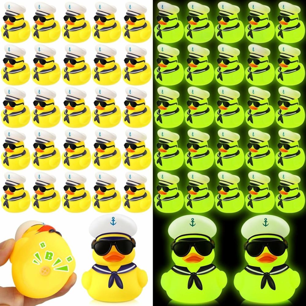 24 Pcs Cruise Duck Glow In The Dark Bulk With Sunglasses Sets Tiny Sailing Rubber Ducks Squeaky Nautical Ship Toy Bath Floating Duckies For Birthday Party Favors Classroom Carnival  |  Bath Toys All Toys Bath Toys