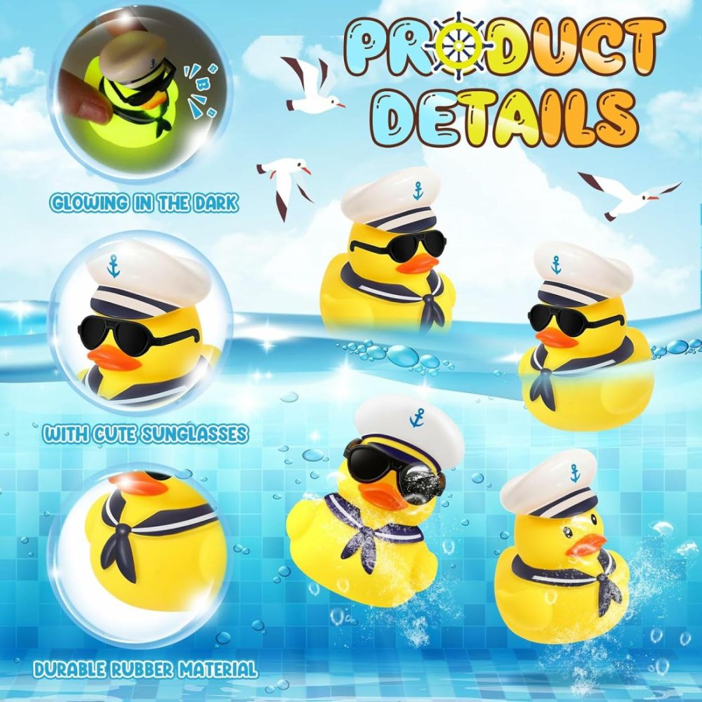 24 Pcs Cruise Duck Glow In The Dark Bulk With Sunglasses Sets Tiny Sailing Rubber Ducks Squeaky Nautical Ship Toy Bath Floating Duckies For Birthday Party Favors Classroom Carnival  |  Bath Toys All Toys Bath Toys