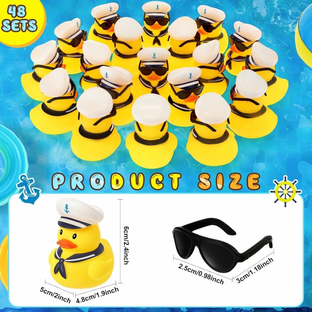 24 Pcs Cruise Duck Glow In The Dark Bulk With Sunglasses Sets Tiny Sailing Rubber Ducks Squeaky Nautical Ship Toy Bath Floating Duckies For Birthday Party Favors Classroom Carnival  |  Bath Toys All Toys Bath Toys