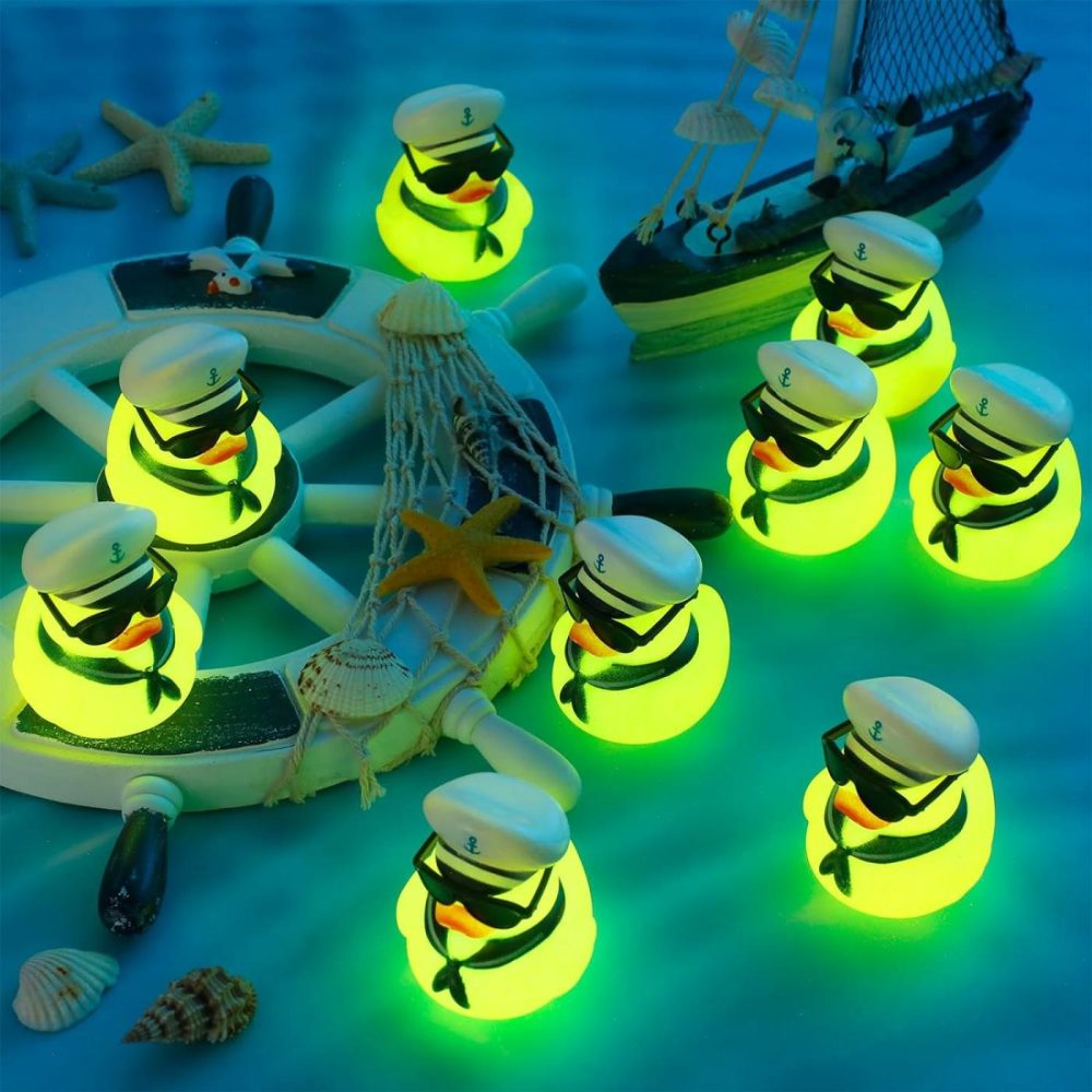 24 Pcs Cruise Duck Glow In The Dark Bulk With Sunglasses Sets Tiny Sailing Rubber Ducks Squeaky Nautical Ship Toy Bath Floating Duckies For Birthday Party Favors Classroom Carnival  |  Bath Toys All Toys Bath Toys