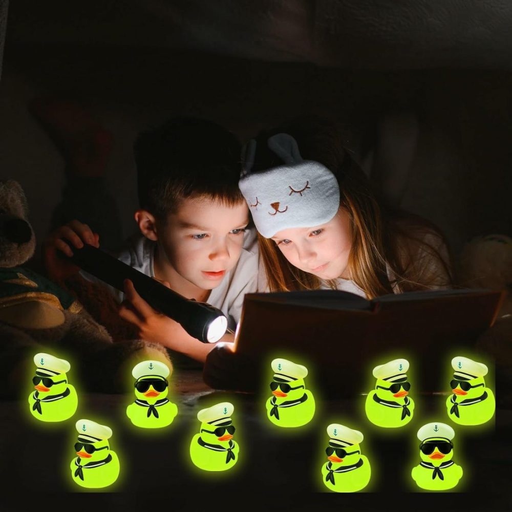 24 Pcs Cruise Duck Glow In The Dark Bulk With Sunglasses Sets Tiny Sailing Rubber Ducks Squeaky Nautical Ship Toy Bath Floating Duckies For Birthday Party Favors Classroom Carnival  |  Bath Toys All Toys Bath Toys