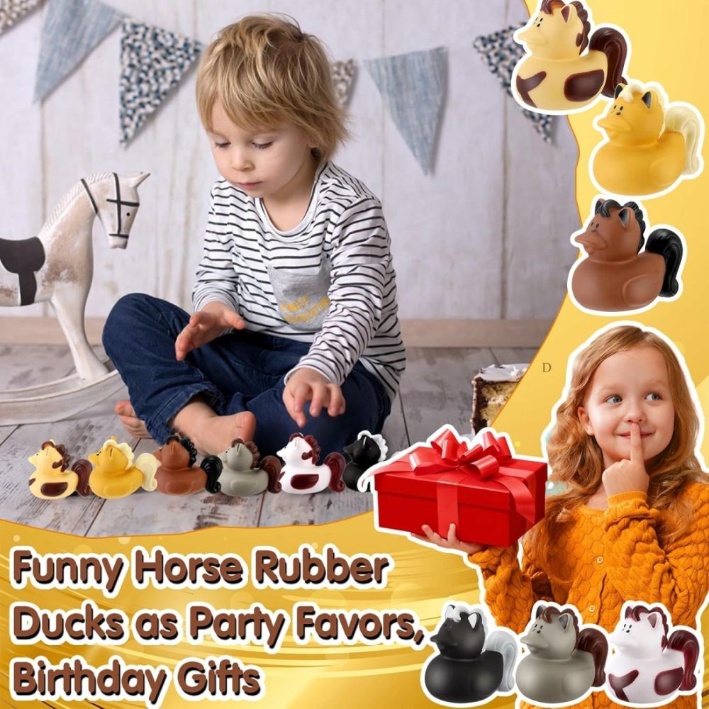 24 Pcs Horse Rubber Duck 2.36 Inch Bucking Horse Ducks Small Ducks Pool Float Bath Decor Gift For Horse Racing Festival Boys Girls Classroom Prizes Baby Shower Party Favors  |  Bath Toys All Toys Bath Toys