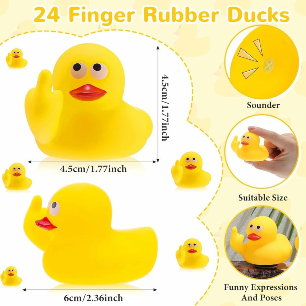 24 Pcs Middle Finger Rubber Ducks  1.97 Inch Small Rubber Duck The Finger  Funny Yellow Rubber Ducky Bath Toy Float Bathtub Toys For Car Dashboard Interior Decorations  |  Bath Toys All Toys Bath Toys