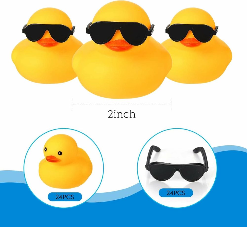 24 Pcs Mini Rubber Ducks With Sunglasses  Rubber Ducks In Bulk Valentine Duck Bathtub Toys For Cruise Valentines Kids Classroom Gift Exchange (Yellow  Black  Eyeglasses)  |  Bath Toys All Toys Bath Toys