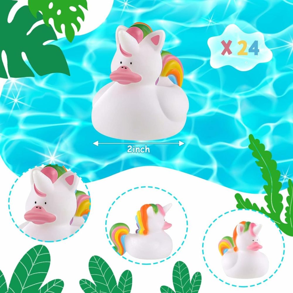 24 Pcs Unicorn Rubber Ducks Mini Rubber Ducks Bulk Small Rainbow Unicorn Duckies Toys For Girls Boys Birthday Pool Party Favors  |  Bath Toys All Toys Bath Toys