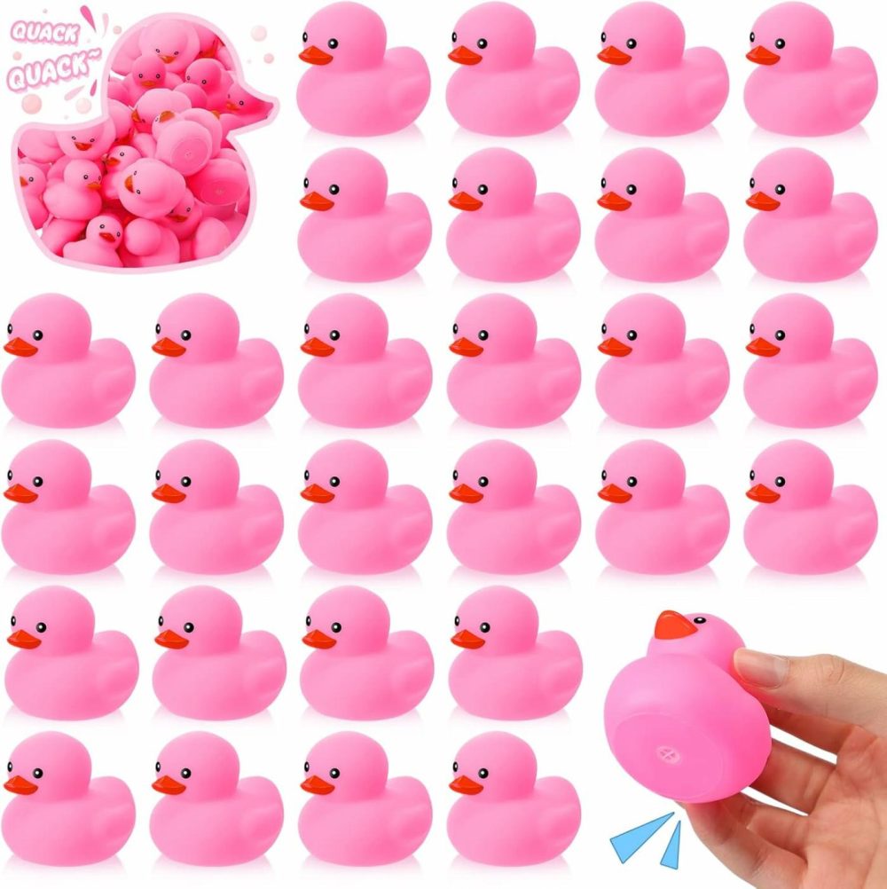 24 Pieces 2 Inch Mini Rubber Duck Bath Toys Squeaky Rubber Ducks Float Bathtub Ducks For Baby Shower Birthday Party Favors Classroom Carnival Prizes Car Decor Supplies (Pink)  |  Bath Toys All Toys Bath Toys