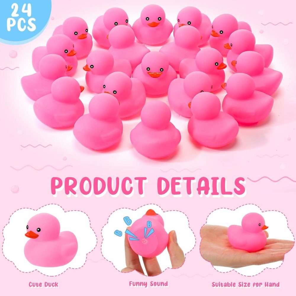 24 Pieces 2 Inch Mini Rubber Duck Bath Toys Squeaky Rubber Ducks Float Bathtub Ducks For Baby Shower Birthday Party Favors Classroom Carnival Prizes Car Decor Supplies (Pink)  |  Bath Toys All Toys Bath Toys