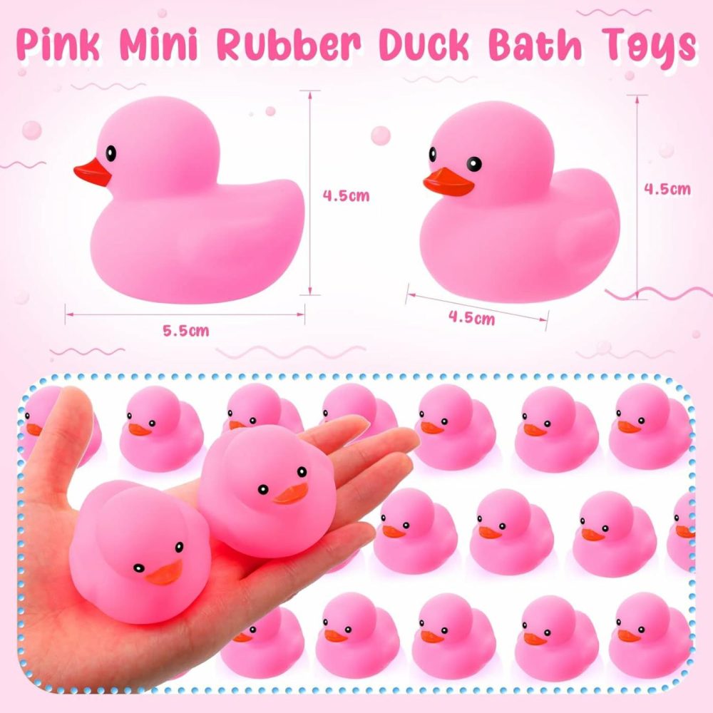 24 Pieces 2 Inch Mini Rubber Duck Bath Toys Squeaky Rubber Ducks Float Bathtub Ducks For Baby Shower Birthday Party Favors Classroom Carnival Prizes Car Decor Supplies (Pink)  |  Bath Toys All Toys Bath Toys