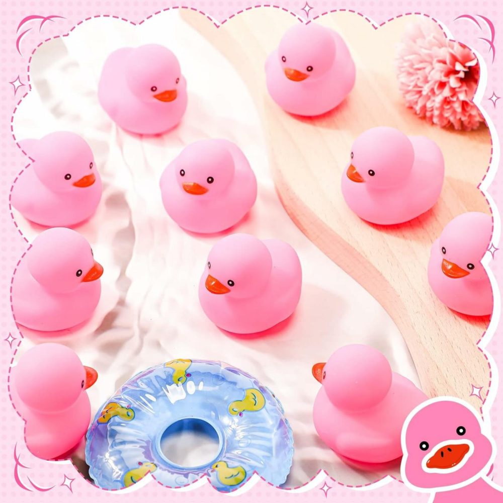 24 Pieces 2 Inch Mini Rubber Duck Bath Toys Squeaky Rubber Ducks Float Bathtub Ducks For Baby Shower Birthday Party Favors Classroom Carnival Prizes Car Decor Supplies (Pink)  |  Bath Toys All Toys Bath Toys