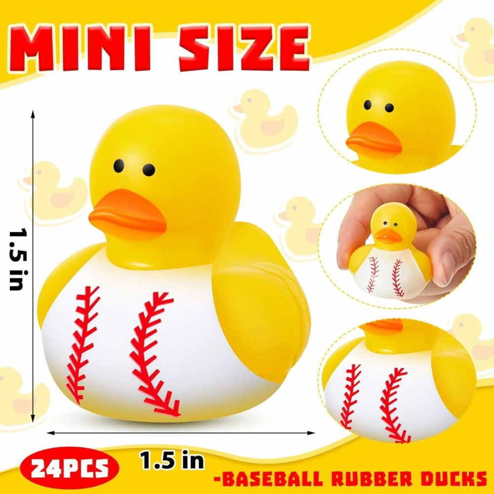 24 Pieces Baseball Rubber Ducks Mini Ducks Yellow Rubber Ducky Bath Toys Baseball Party Favors For Bathtub Gift Classroom Summer Beach Pool Activity Carnival Game  |  Bath Toys All Toys Bath Toys