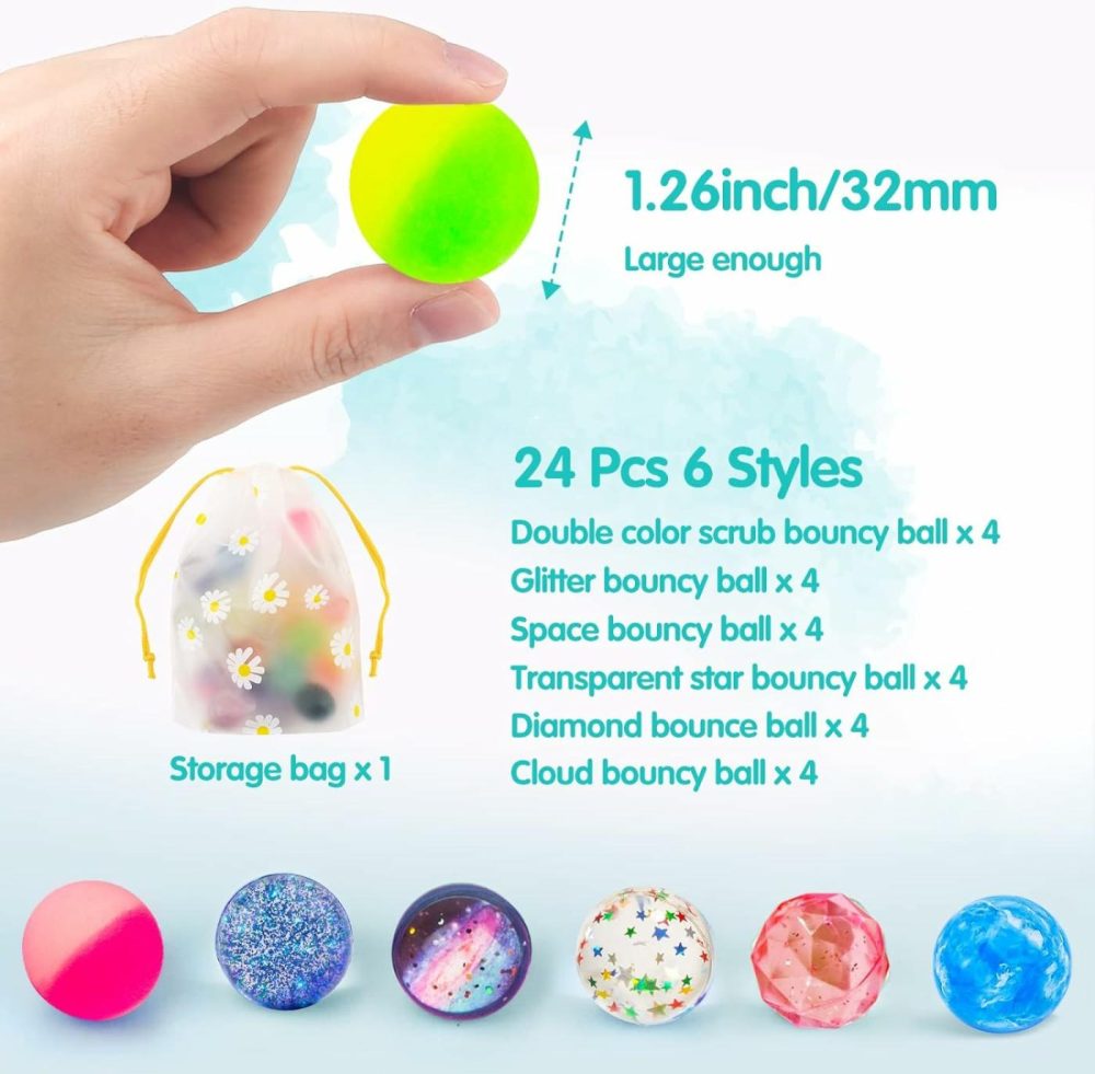 24 Pieces Bouncy Balls 32Mm Bounce Balls 6 Styles High Bouncing Balls Toys For Kids Party Favors Birthdays Gift Classroom  |  Balls All Toys Balls