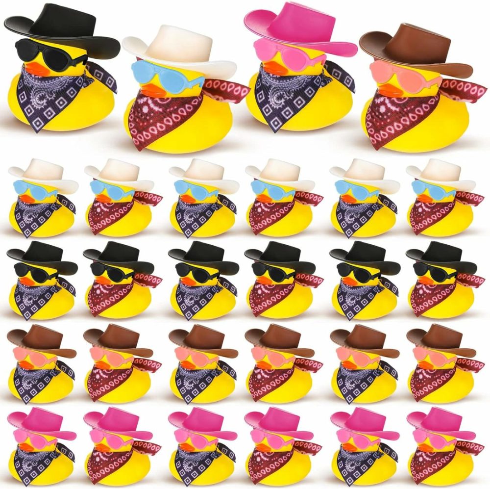 24 Sets Disco Cowboy Rubber Duck With Light Up Mini Holographic Space Hat Scarf Sunglasses Cute Bath Rubber Duck Bathtub Accessories Toy Baby Shower Birthday Christmas Supplies (Cute Style)  |  Bath Toys All Toys Bath Toys