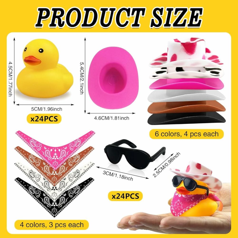 24 Sets Disco Cowboy Rubber Ducks With Scarf Hat And Sunglasses Mini Bath Duck Toys For Birthday Swimming Party Gift Favor Decorations  |  Bath Toys All Toys Bath Toys