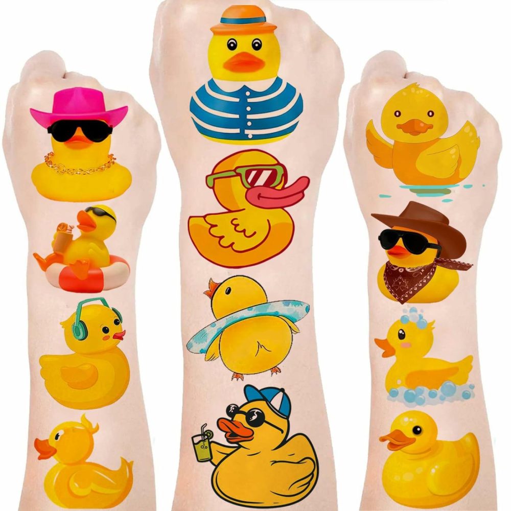 24 Sheets (144Pcs) Rubber Duck Temporary Tattoos Rubber Duck Birthday Party Favors Decorations Supplies Cute Duck Tattoos Stickers For Kids Girls Boys Gifts Classroom School Prizes Goodies Bags  |  Bath Toys All Toys Bath Toys