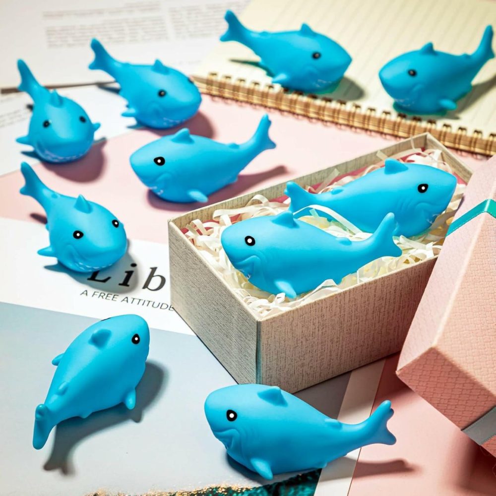 25 Pcs Rubber Sharks For Kids  Blue Shark Bath Toys Cute Floating Squeaky Mini Rubber Sharks For Shower  Classroom Carnival Prizes  Cake Decoration  |  Bath Toys All Toys Bath Toys