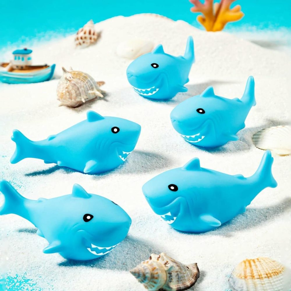 25 Pcs Rubber Sharks For Kids  Blue Shark Bath Toys Cute Floating Squeaky Mini Rubber Sharks For Shower  Classroom Carnival Prizes  Cake Decoration  |  Bath Toys All Toys Bath Toys