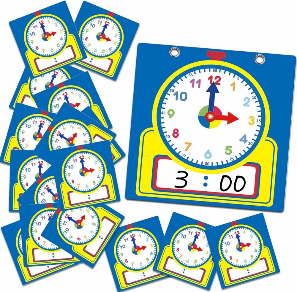 25 Pcs Teaching Clock Kit  Clocks Practice Clocks For Kids Learning Time With Erasable Surface For Home School Classroom Supplies (Cute Style)  |  Teaching Clocks All Toys Teaching Clocks