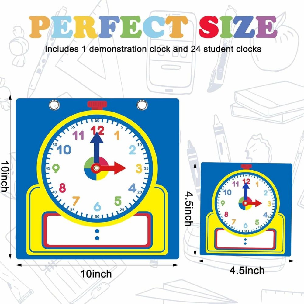 25 Pcs Teaching Clock Kit  Clocks Practice Clocks For Kids Learning Time With Erasable Surface For Home School Classroom Supplies (Cute Style)  |  Teaching Clocks All Toys Teaching Clocks