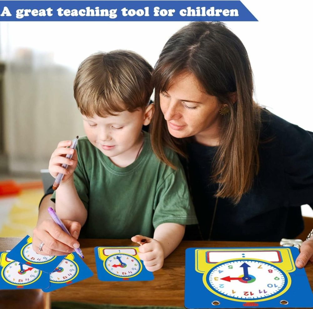 25 Pcs Teaching Clock Kit  Clocks Practice Clocks For Kids Learning Time With Erasable Surface For Home School Classroom Supplies (Cute Style)  |  Teaching Clocks All Toys Teaching Clocks