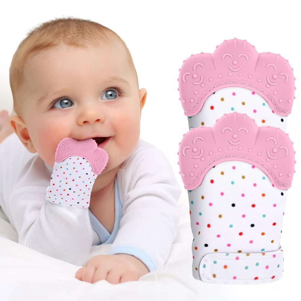 2Pack Silicone Teething Mitt  Soothing Infant Teething Mitten Pain Relief  Prevent Scratches Glove  Safe Silicone Teething Toys For 0-12 Months  |  Teethers All Toys Pink