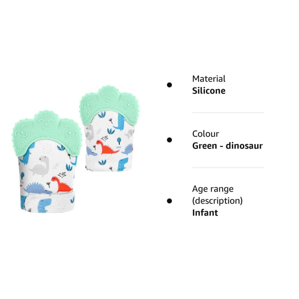 2Pack Silicone Teething Mitt  Soothing Infant Teething Mitten Pain Relief  Prevent Scratches Glove  Safe Silicone Teething Toys For 0-12 Months  |  Teethers All Toys green dinosaur