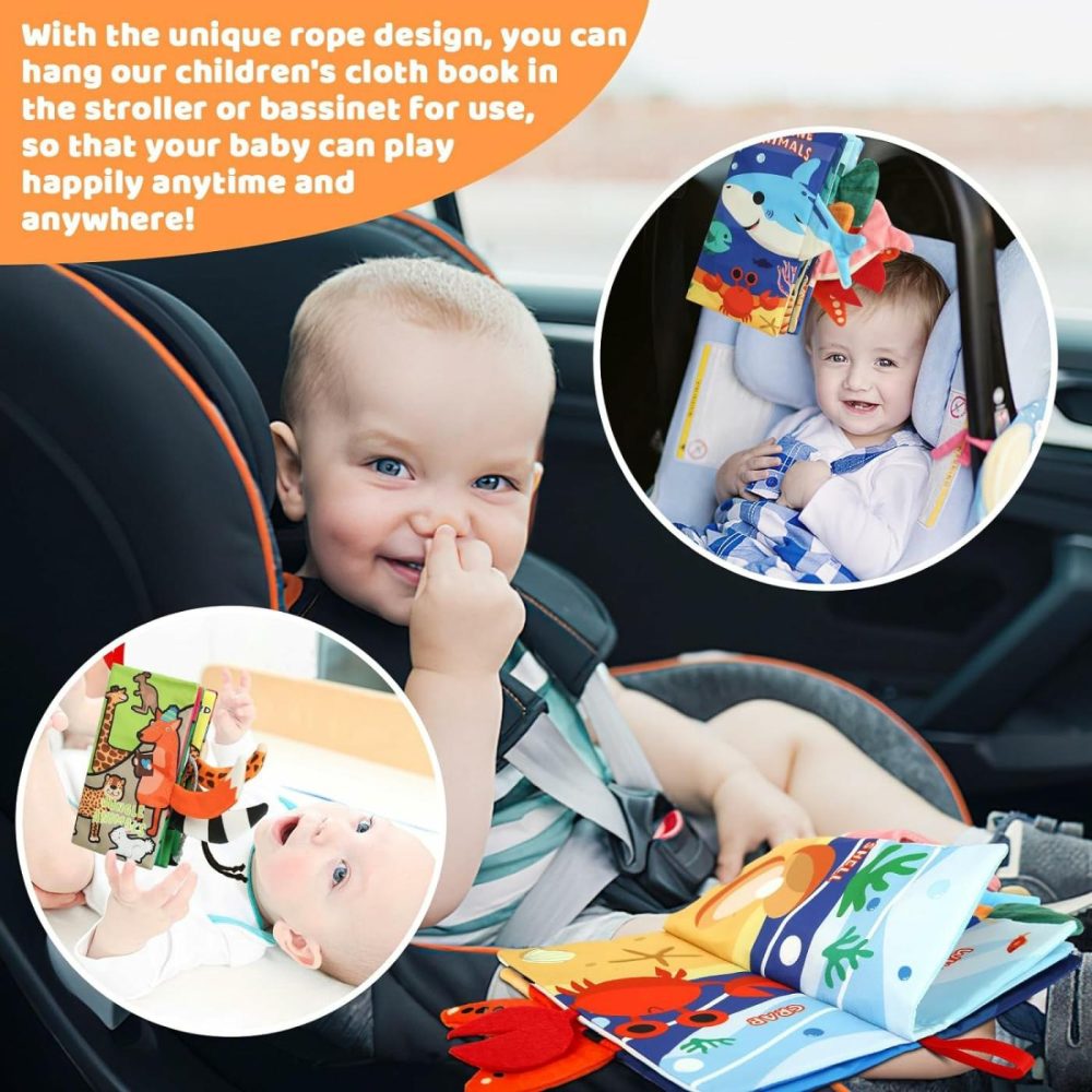 2Pcs Baby Books – Montessori Toys Cute Animal Theme Baby Cloth Books 6 To 12 Months  Soft Stuffed High Contrast Crinkle Infant Sensory Toys  Boys&Girls Kids Early Learning Gifts  |  Car Seat & Stroller Toys All Toys 2 Pack Baby Books