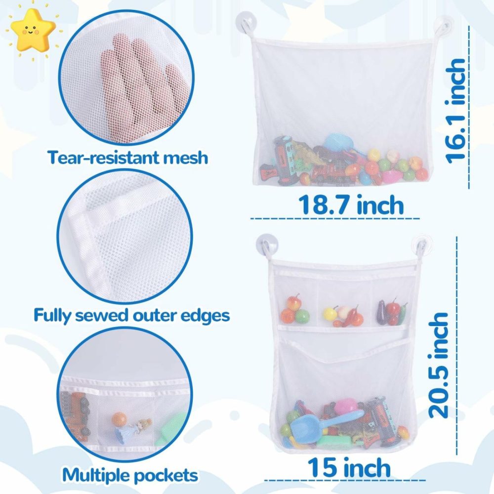 2Pcs Mesh Bath Toy Organizer Bags With Suckers & Hooks  Bathtub Toy Holder  Bath Toy Storage Net Bags For Toddlers & Kids Bathroom Storage  |  Bath Toys All Toys Bath Toys