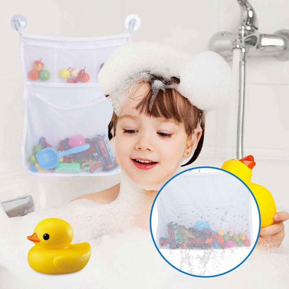 2Pcs Mesh Bath Toy Organizer Bags With Suckers & Hooks  Bathtub Toy Holder  Bath Toy Storage Net Bags For Toddlers & Kids Bathroom Storage  |  Bath Toys All Toys Bath Toys