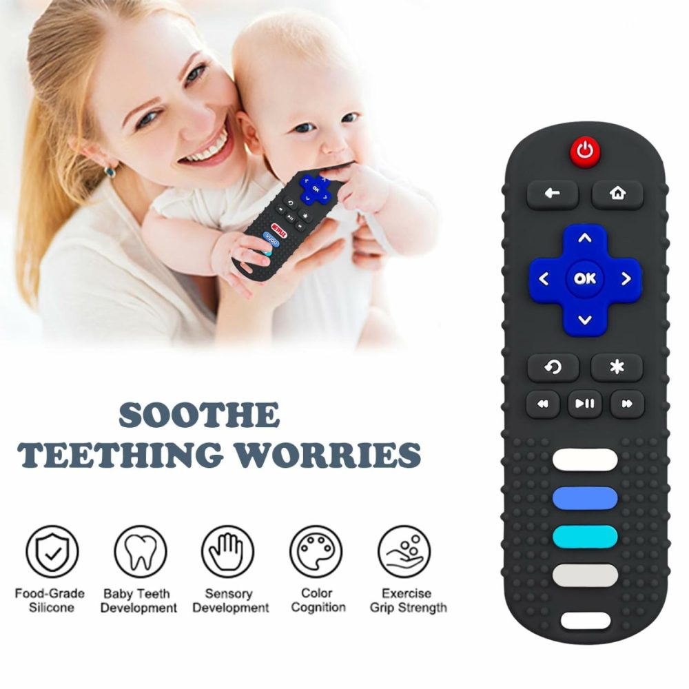 2Pcs Silicone Teething Toys  Remote Control Shape Teethers For Babies Remote Teething Toys  Silicone Tv Remote Teether Bpa Free/Refrigerator Safe  |  Teethers All Toys 2 Black