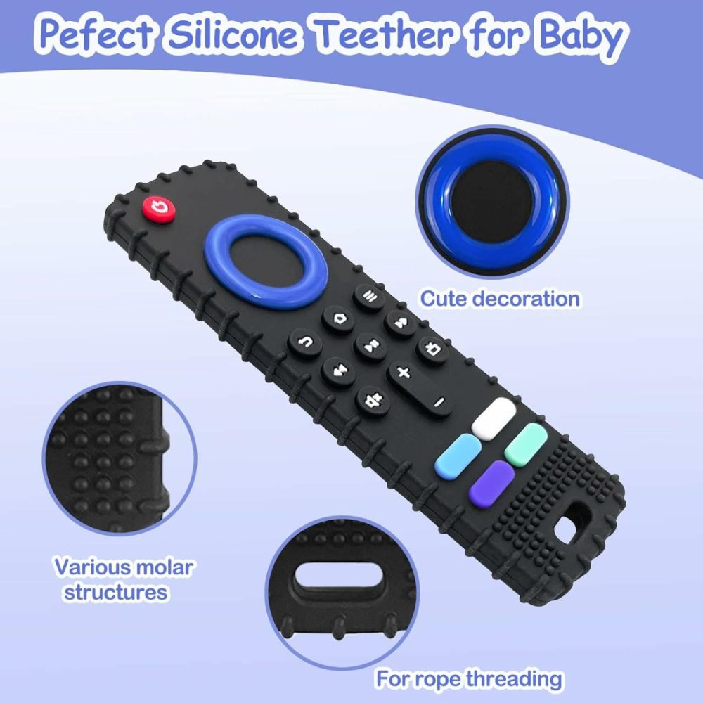 2Pcs Silicone Teething Toys  Remote Control Shape Teethers For Babies Remote Teething Toys  Silicone Tv Remote Teether Bpa Free/Refrigerator Safe  |  Teethers All Toys 2 Black