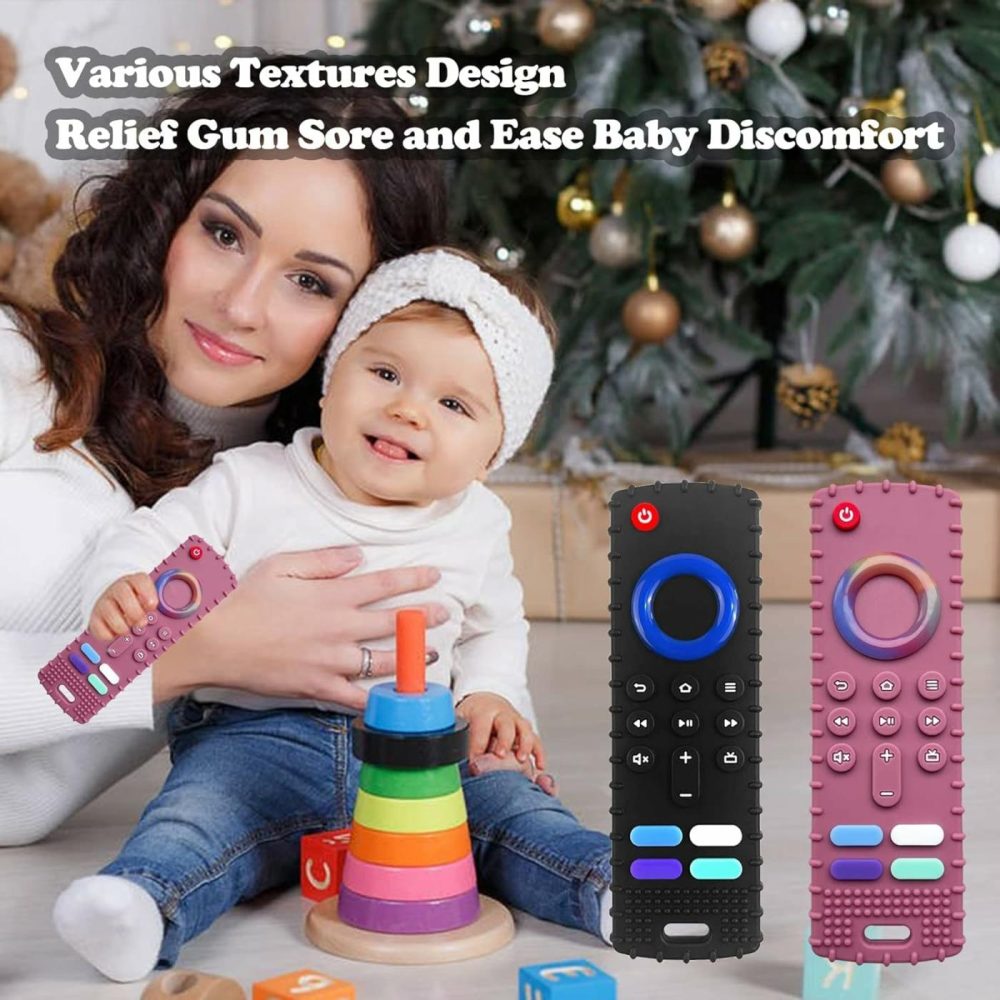 2Pcs Silicone Teething Toys  Remote Control Shape Teethers For Babies Remote Teething Toys  Silicone Tv Remote Teether Bpa Free/Refrigerator Safe  |  Teethers All Toys 2 Black