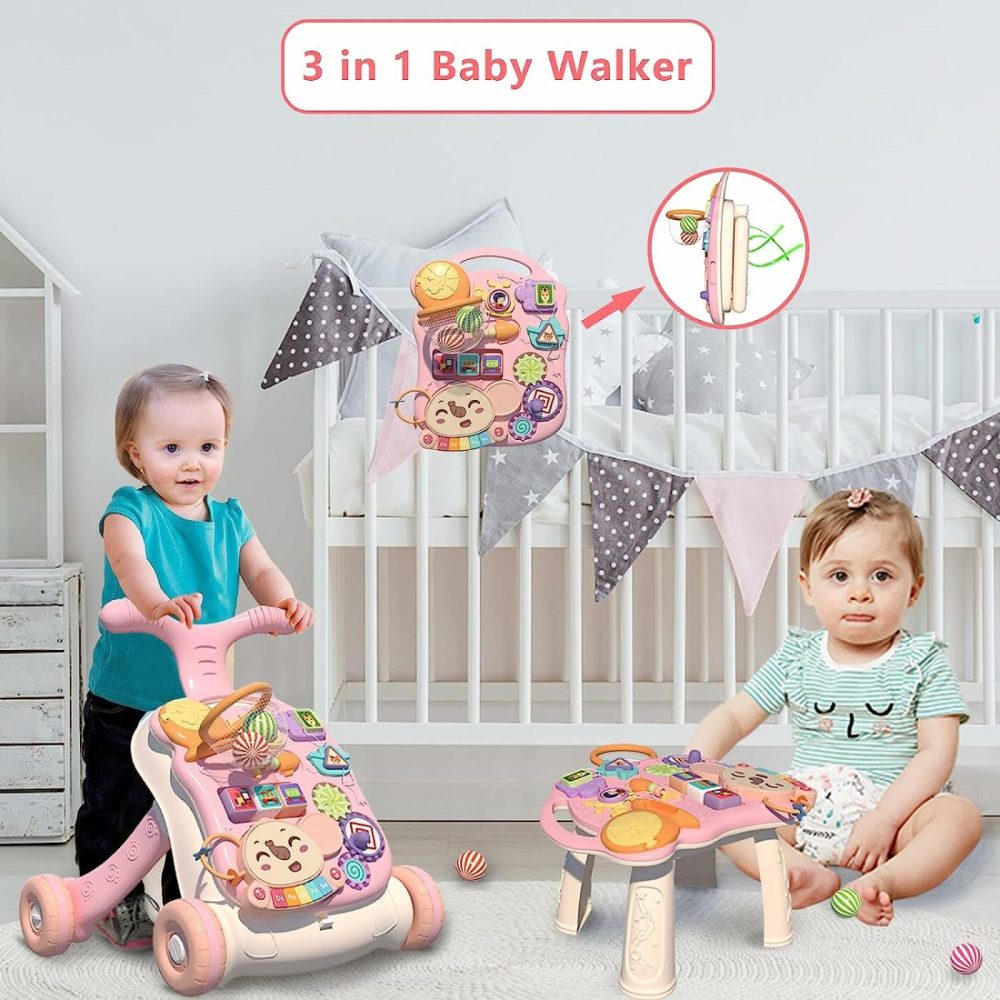 3 In 1 Baby Walker And Activity Center For Baby Girl,Toddler  Learning To Walk  Sit To Stand  Early Learning Push Toys For Infant 6-12 Months Pink  |  Push & Pull Toys All Toys Pink