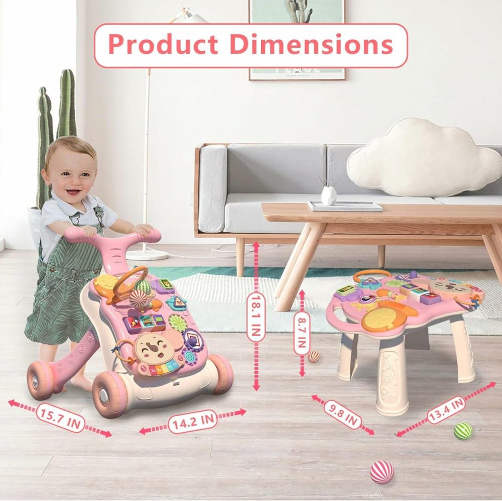 3 In 1 Baby Walker And Activity Center For Baby Girl,Toddler  Learning To Walk  Sit To Stand  Early Learning Push Toys For Infant 6-12 Months Pink  |  Push & Pull Toys All Toys Pink