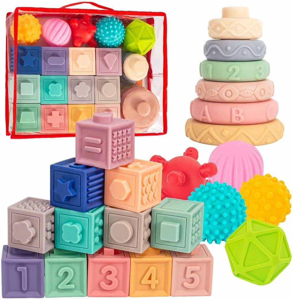 3 In 1 Montessori Toys For Babies 0-3-6-12 Months  Soft Baby Teething Toys  Stacking Building Blocks For Infants  Sensory Developmental Education Toys For Toddler Baby 12-18 Months,23 Pcs  |  Sorting & Stacking Toys All Toys Sorting & Stacking Toys