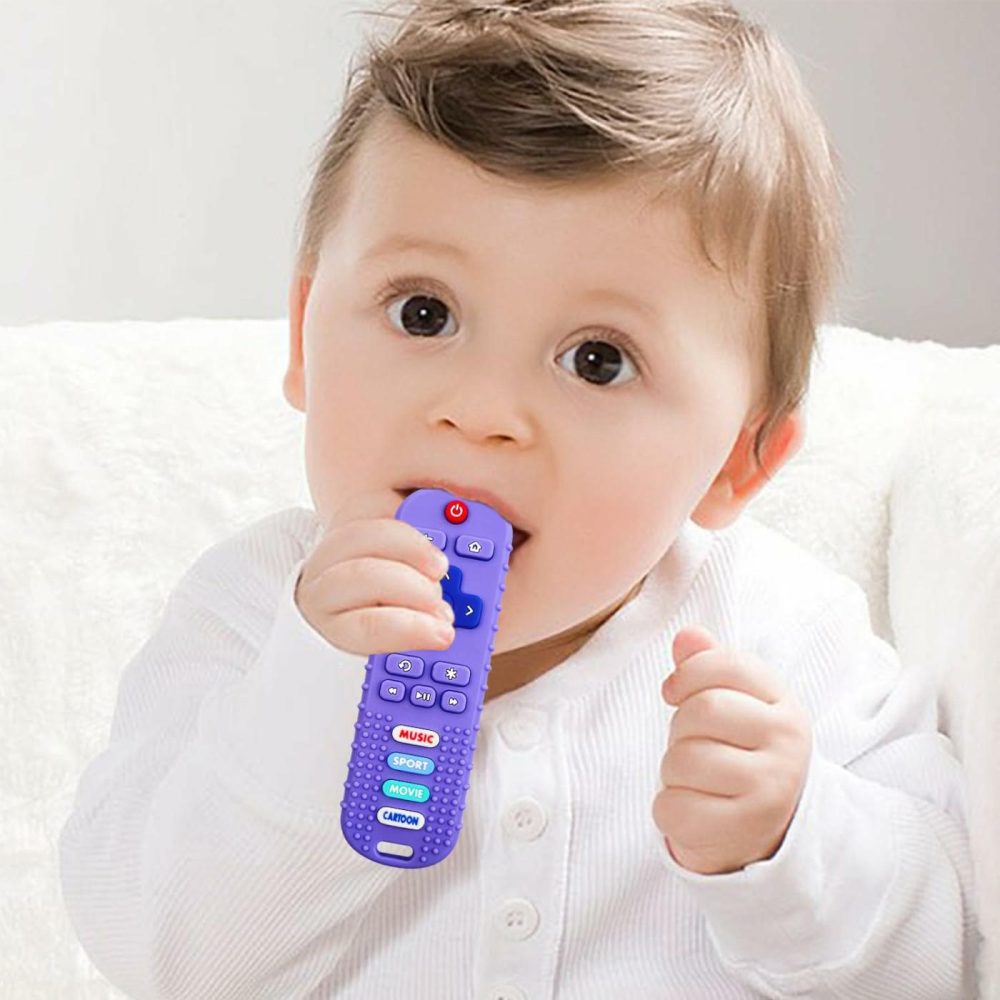 3 Pack Baby Teether Toys – Tv Remote Control Shape Silicone Toddler Teething Toys For Babies 6-12 Months (Pink&Khaki&Purple)  |  Teethers All Toys Pink&Khaki&Purple