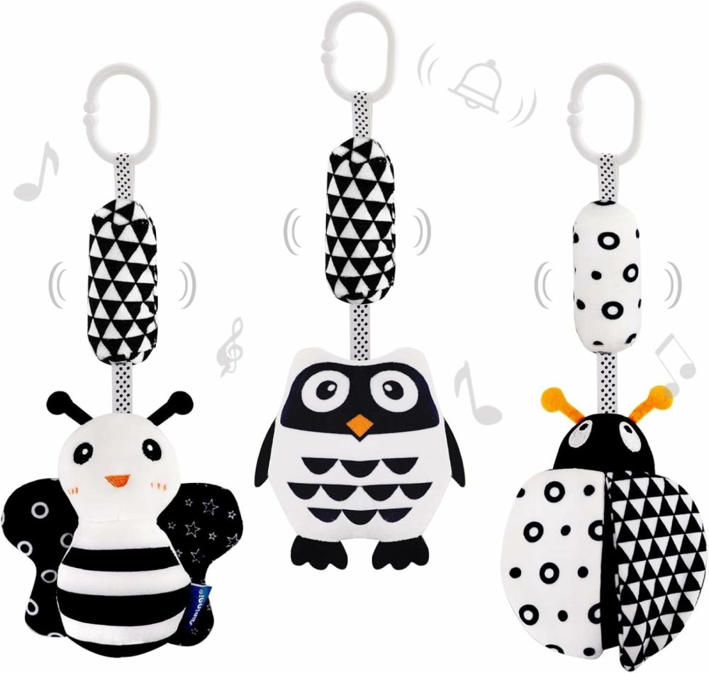 3 Pack Hanging Rattle Toys,High Contrast Baby Toys And Plush Stroller Toys For Babies 0-18 Months,Newborn Car Seat Toys With Black And White Cartoon Shapes,(Ladybug,Bee & Owl)  |  Car Seat & Stroller Toys All Toys Car Seat & Stroller Toys