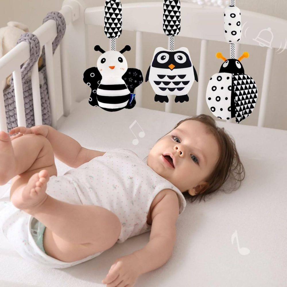 3 Pack Hanging Rattle Toys,High Contrast Baby Toys And Plush Stroller Toys For Babies 0-18 Months,Newborn Car Seat Toys With Black And White Cartoon Shapes,(Ladybug,Bee & Owl)  |  Car Seat & Stroller Toys All Toys Car Seat & Stroller Toys