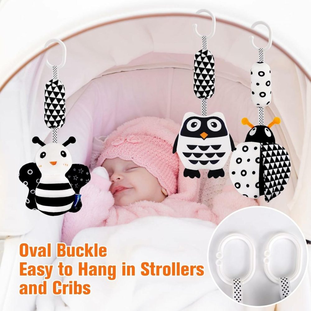 3 Pack Hanging Rattle Toys,High Contrast Baby Toys And Plush Stroller Toys For Babies 0-18 Months,Newborn Car Seat Toys With Black And White Cartoon Shapes,(Ladybug,Bee & Owl)  |  Car Seat & Stroller Toys All Toys Car Seat & Stroller Toys