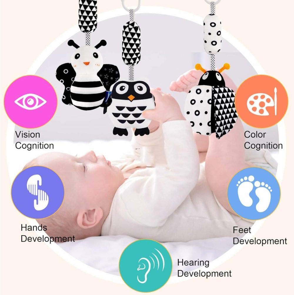 3 Pack Hanging Rattle Toys,High Contrast Baby Toys And Plush Stroller Toys For Babies 0-18 Months,Newborn Car Seat Toys With Black And White Cartoon Shapes,(Ladybug,Bee & Owl)  |  Car Seat & Stroller Toys All Toys Car Seat & Stroller Toys